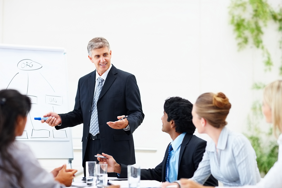 Mature business man training his associates during a meeting